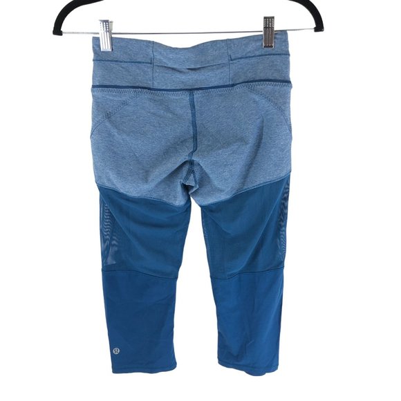 Lululemon Training Tough Crop Leggings Mesh Poseidon Blue 4 - Picture 2 of 4